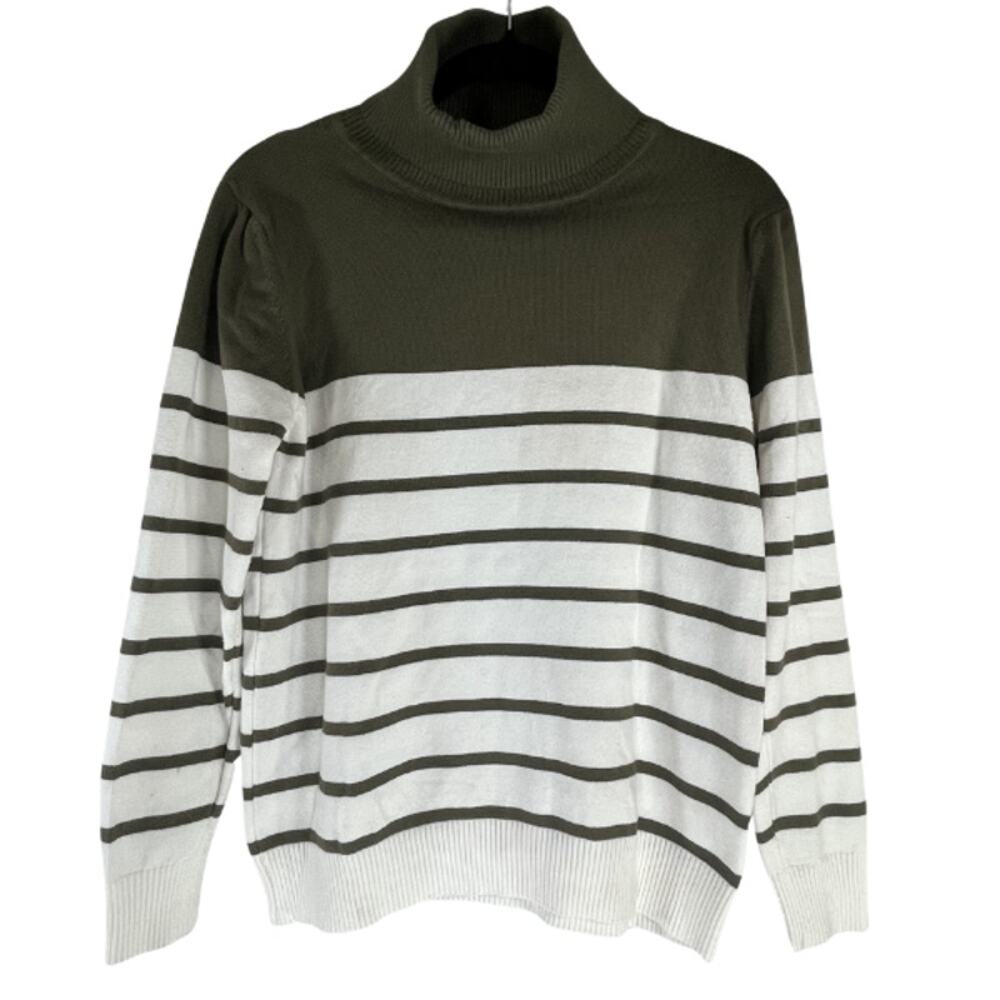 Kirundo Green and White Striped Oversized Turtleneck Sweater Size S